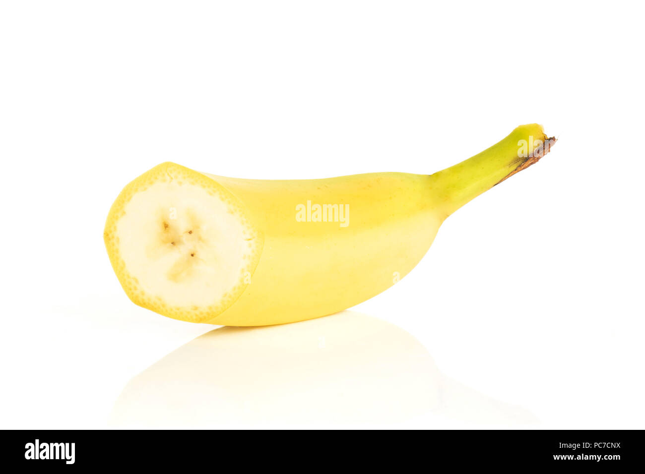 One half of fresh yellow banana isolated on white background Stock Photo