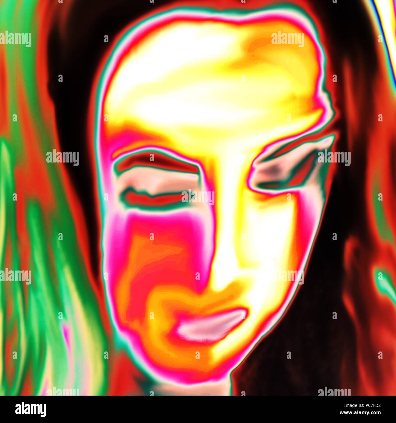 modern art close up portrait of a young woman with closed eyes in ...