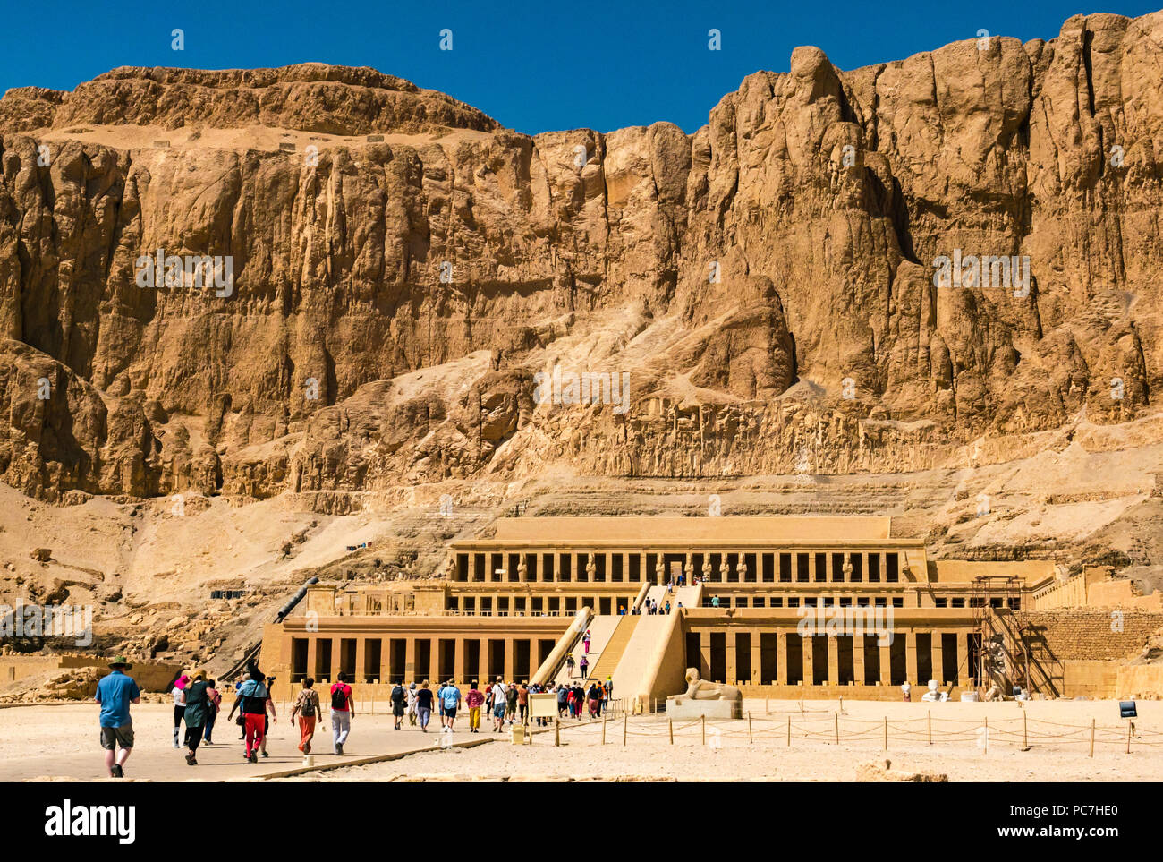 Tourists at Mortuary Temple of Hatshepsut, Valley of Kings, Luxor, Egypt, Africa Stock Photo