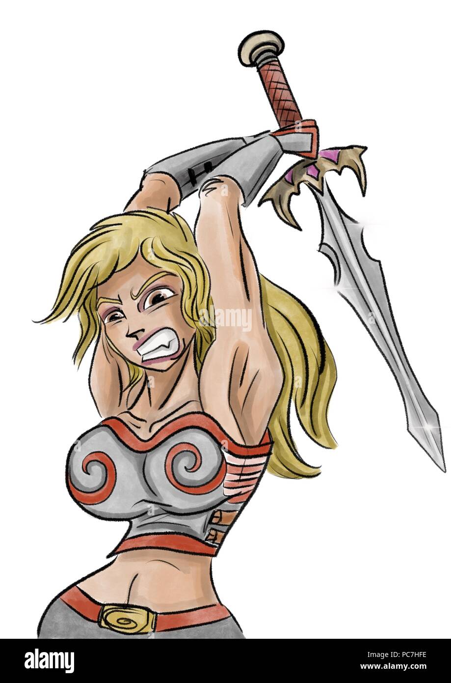 Female Barbarian hero with a sword Stock Photo