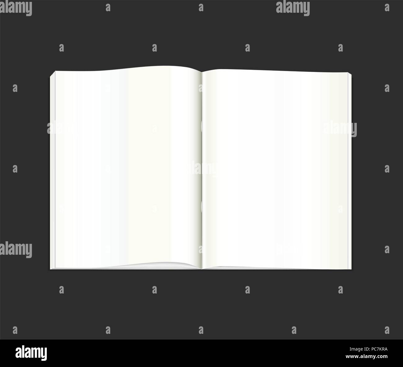 Vector. Stationery. An open pocket book, diary, notebook, scrapbook, textbook, notepad, organizer, sketch book, journal, drawing pad. Isolated illustration. White blank pages. Stock Vector