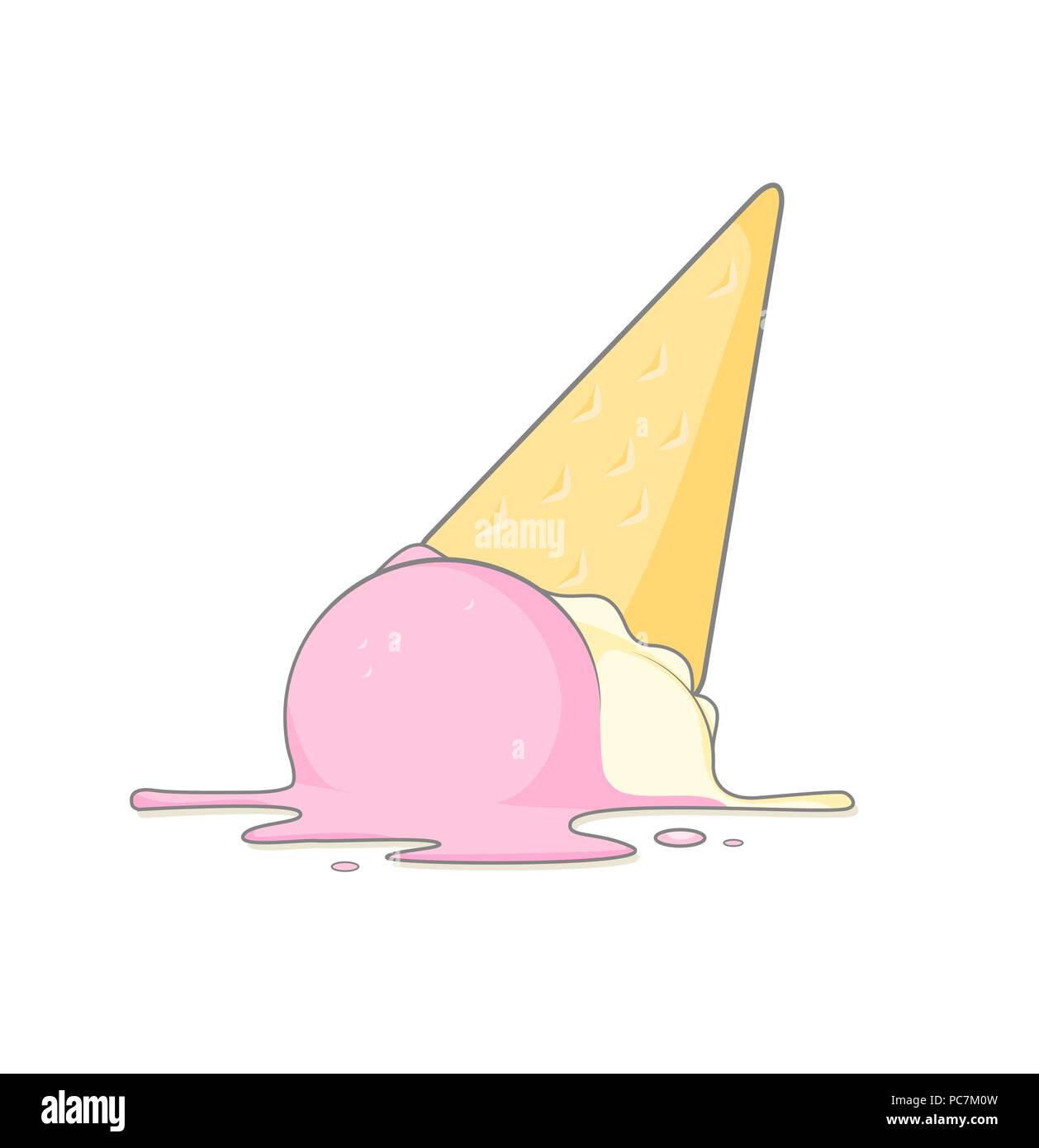 Oops strawberry ice cream fell down. Fallen sweets accident illustration clipart vector. Stock Vector