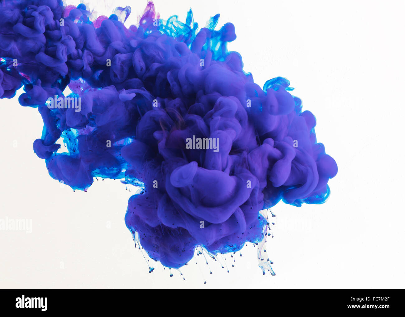 abstract design with flowing blue and purple ink in water, isolated on ...