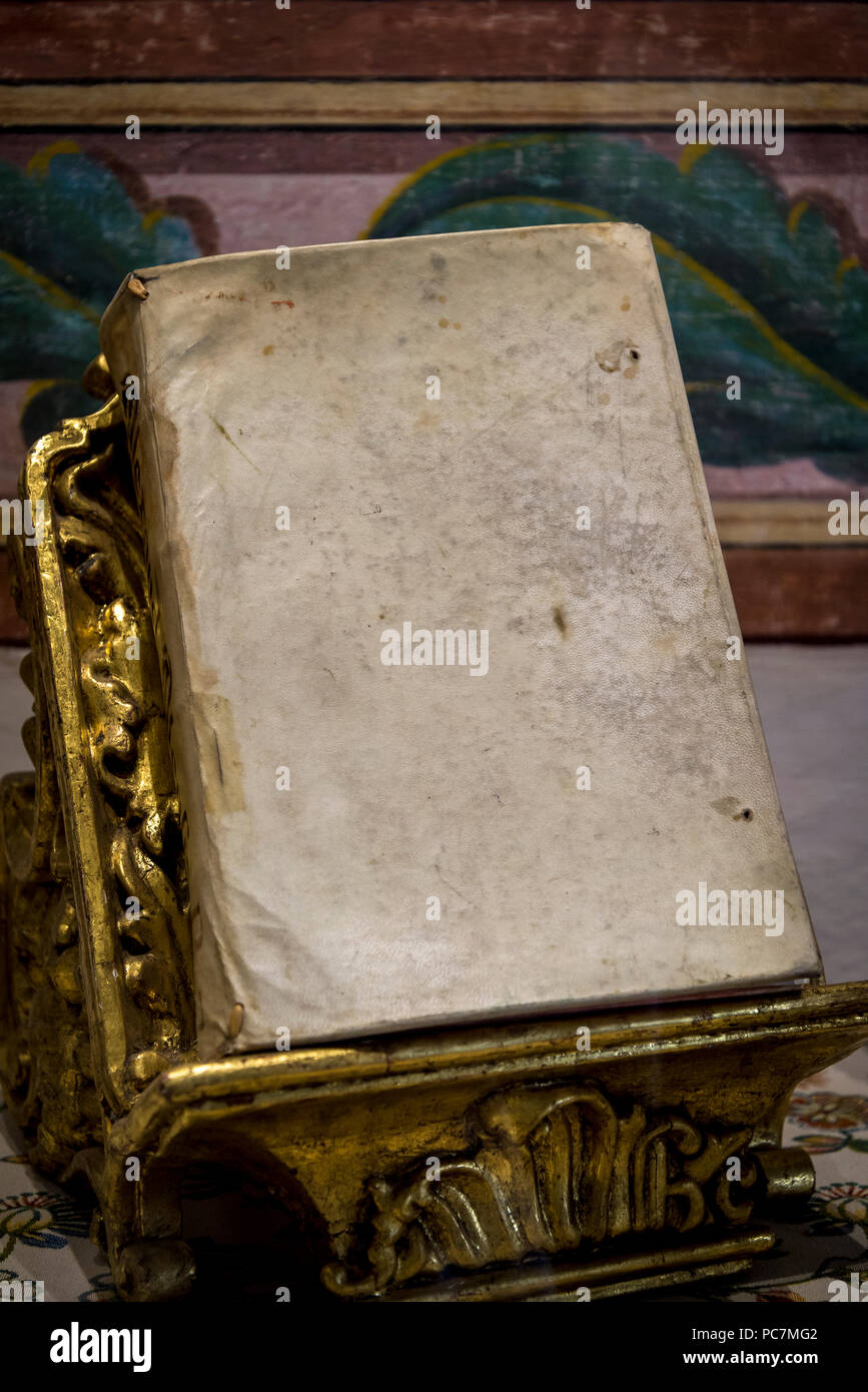 Old book with white covers,, Dolores Hidalgo, Central Mexico Stock Photo