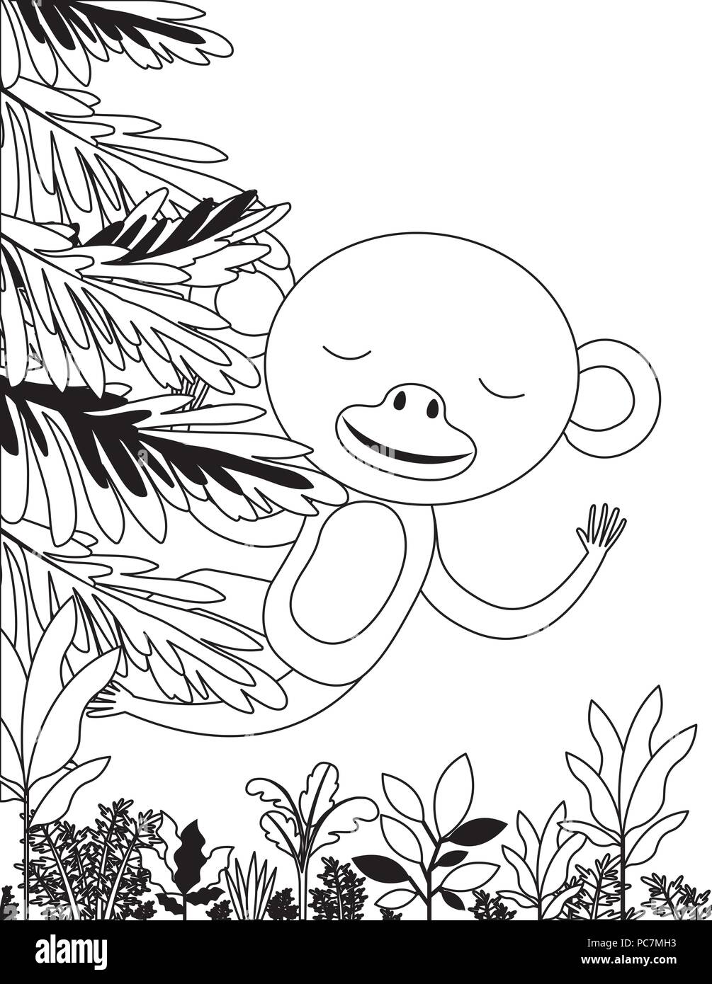 wild monkey in the jungle scene Stock Vector Image & Art - Alamy