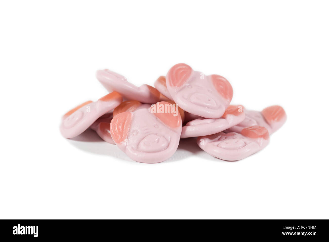 Percy pig sweets on isolated white background Stock Photo