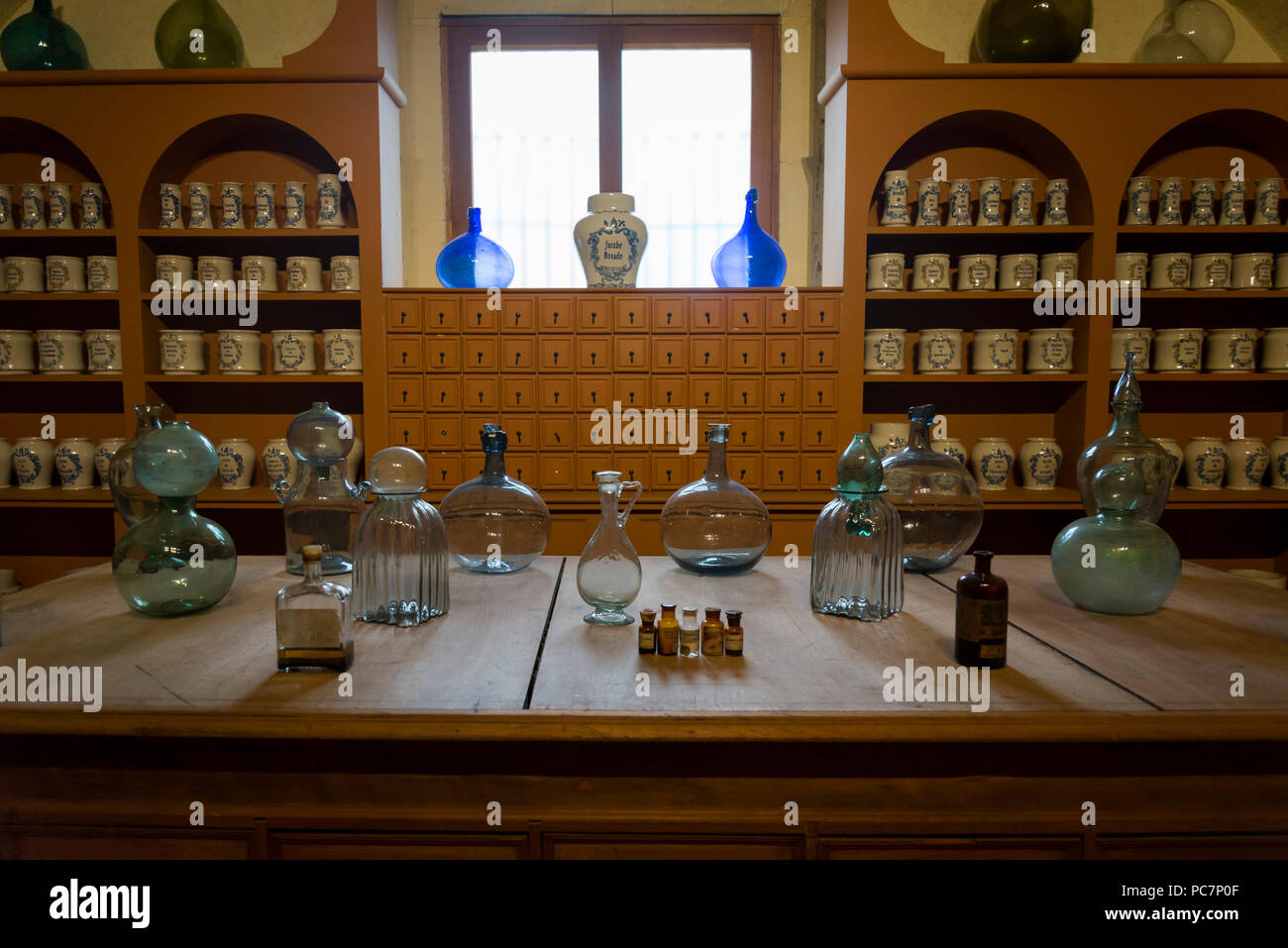Old chemist dispensary, San Pedro Art Museum, located in a former 16th-century hospital, Puebla, Mexico Stock Photo