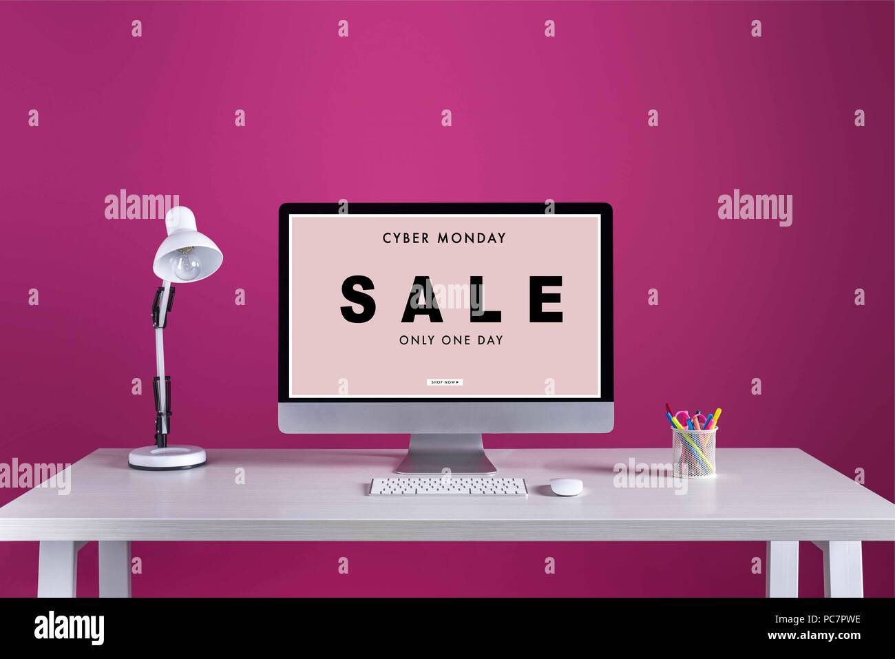 Desktop Computer With Cyber Monday Sale Inscription On Screen
