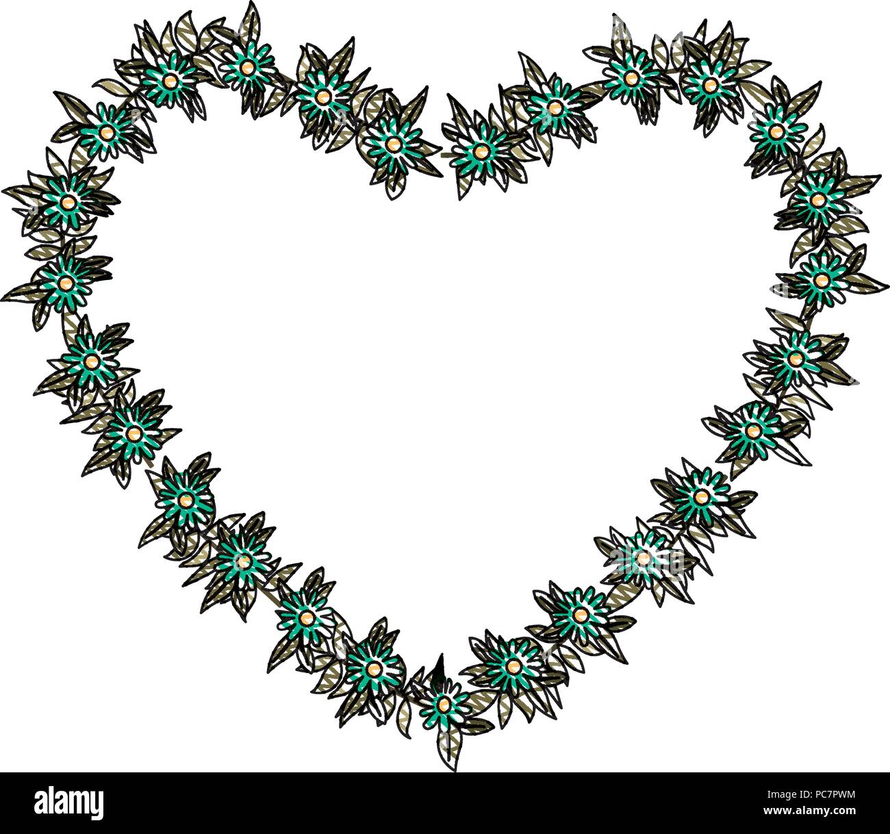 beautiful flower and leafs heart shaped frame Stock Vector Image & Art ...
