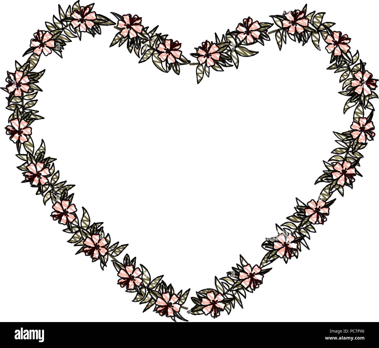 beautiful flower and leafs heart shaped frame Stock Vector Image & Art ...