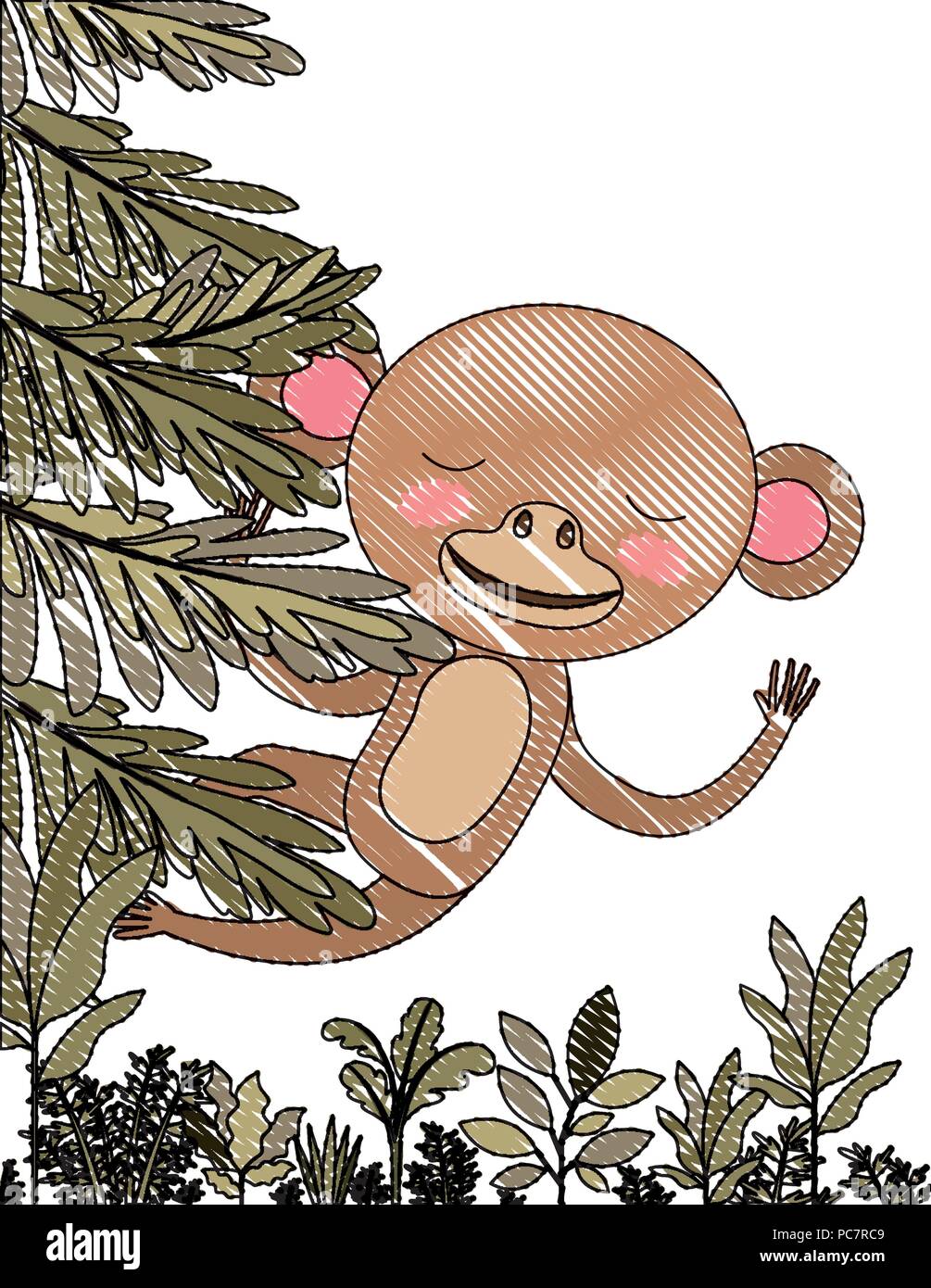 wild monkey in the jungle scene Stock Vector Image & Art - Alamy