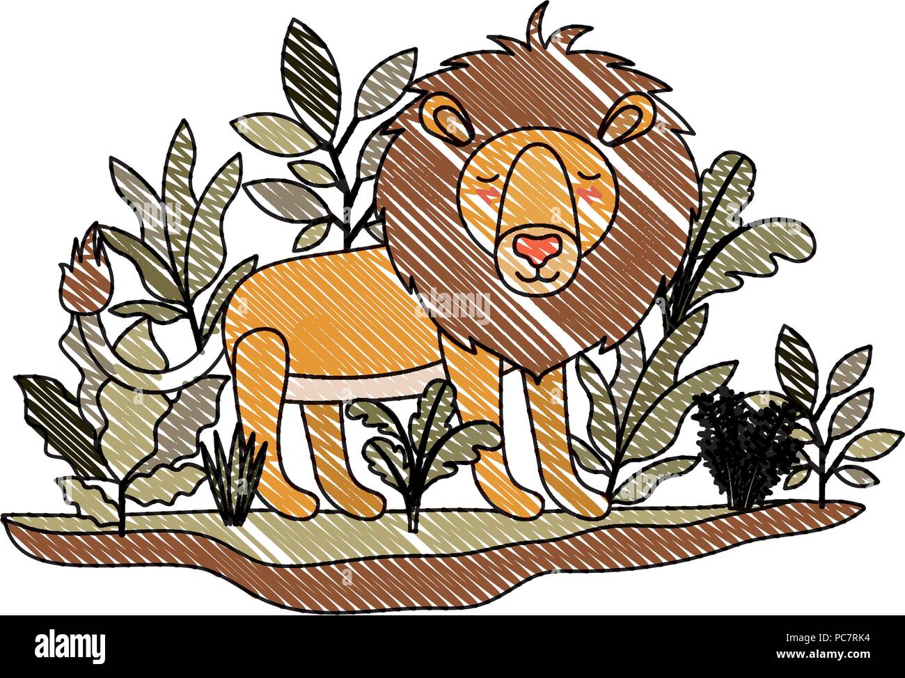 wild lion in the jungle scene Stock Vector Image & Art - Alamy
