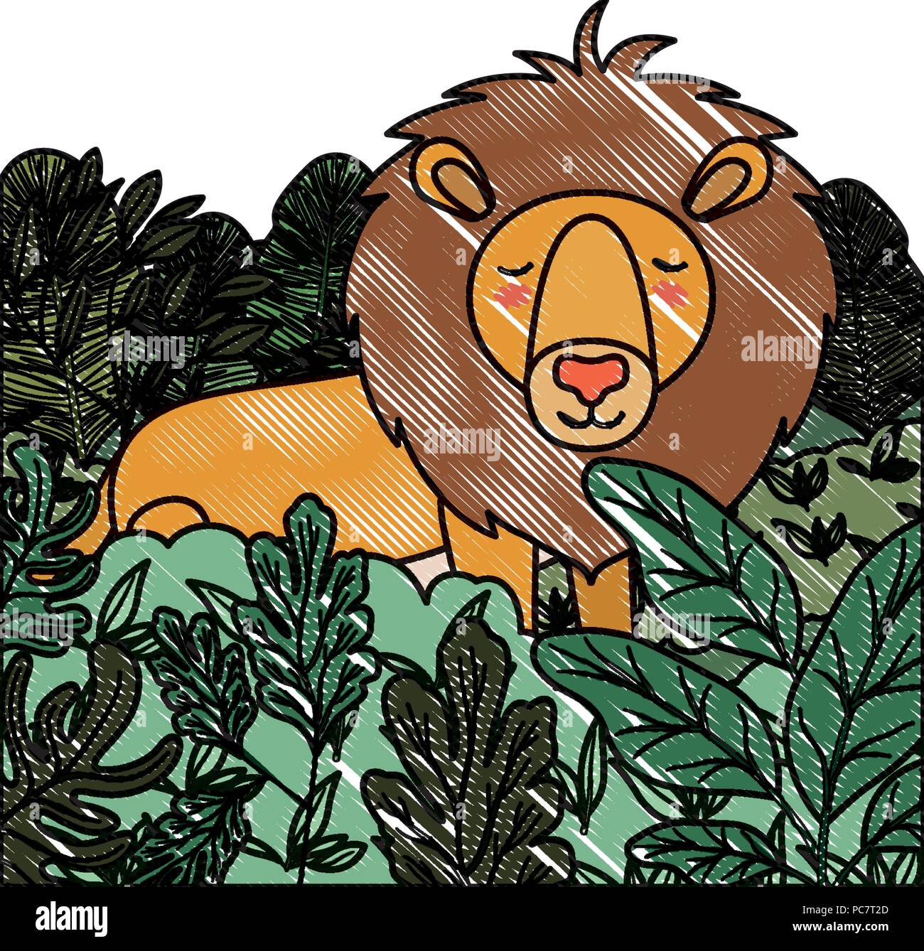 wild lion in the jungle scene Stock Vector Image & Art - Alamy