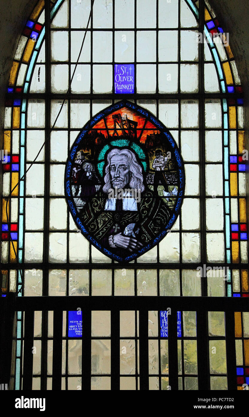 Stained glass window at the Church of Saint Finbarr and All Angels in Inchigeelagh Stock Photo