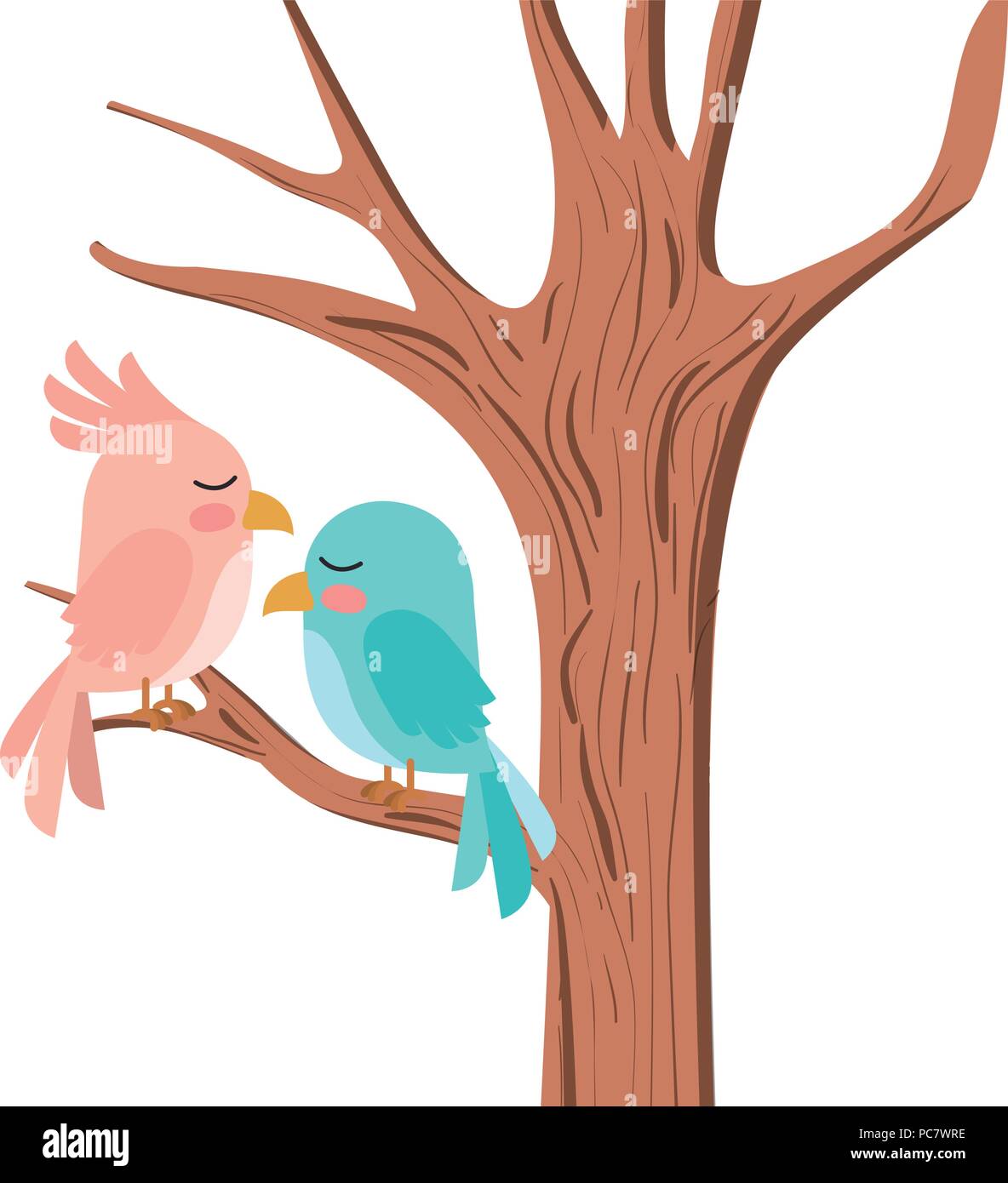 cute birds couple in tree Stock Vector