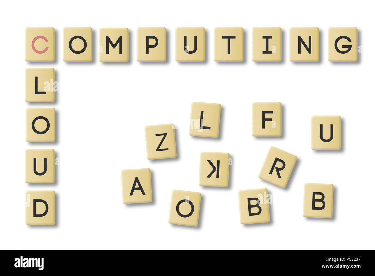 The message Cloud Computing made with scrabble tiles. Stock Photo