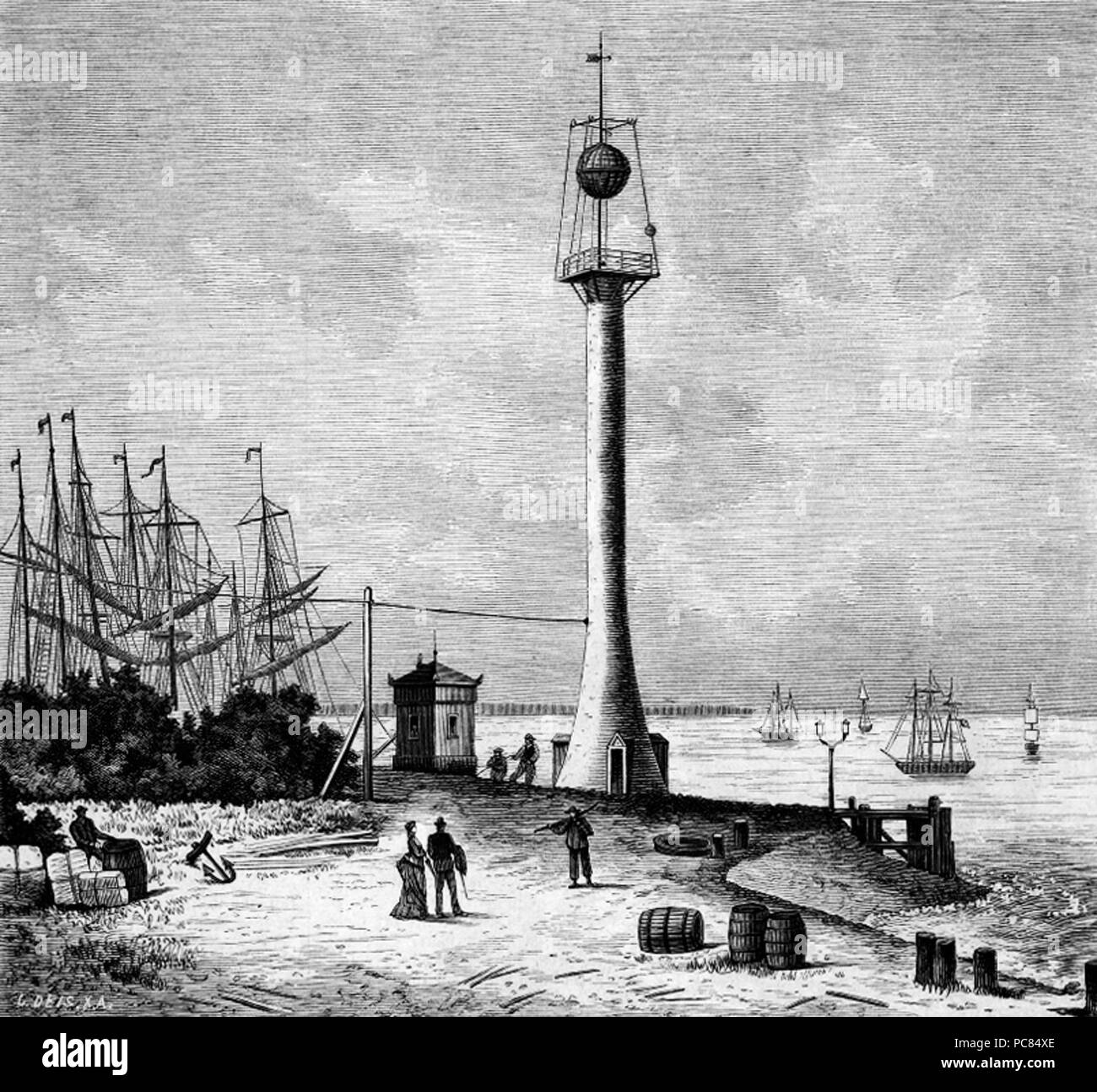 660 Zeitball in Bremerhaven - Rudolf Stieler - um 1876 Stock Photo