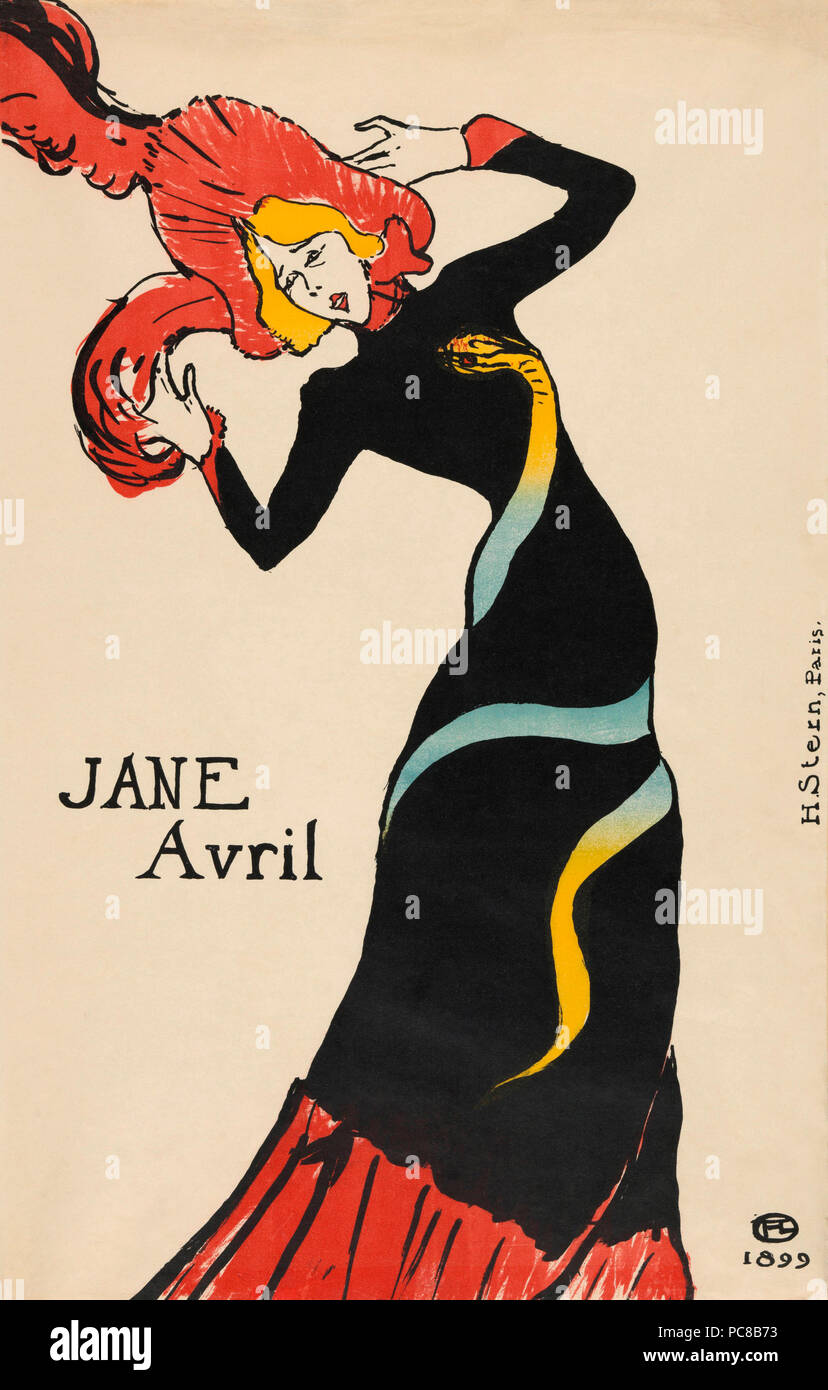 Jane Avril poster by Henri de Toulouse-Lautrec.  Henri de Toulouse-Lautrec, French artist, 1864-1901.  French Can-can dancer Jane Avril, 1868-1943. Stock Photo