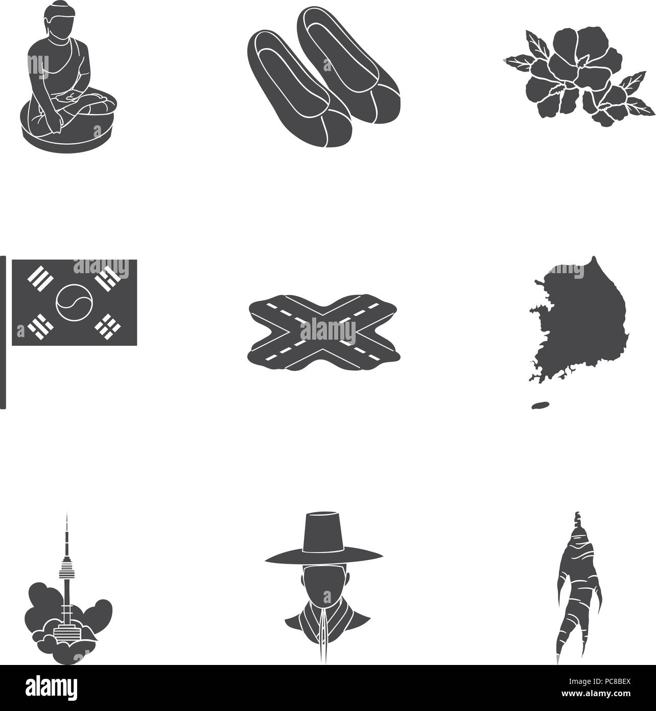 South Korea set icons in black style. Big collection of South Korea ...