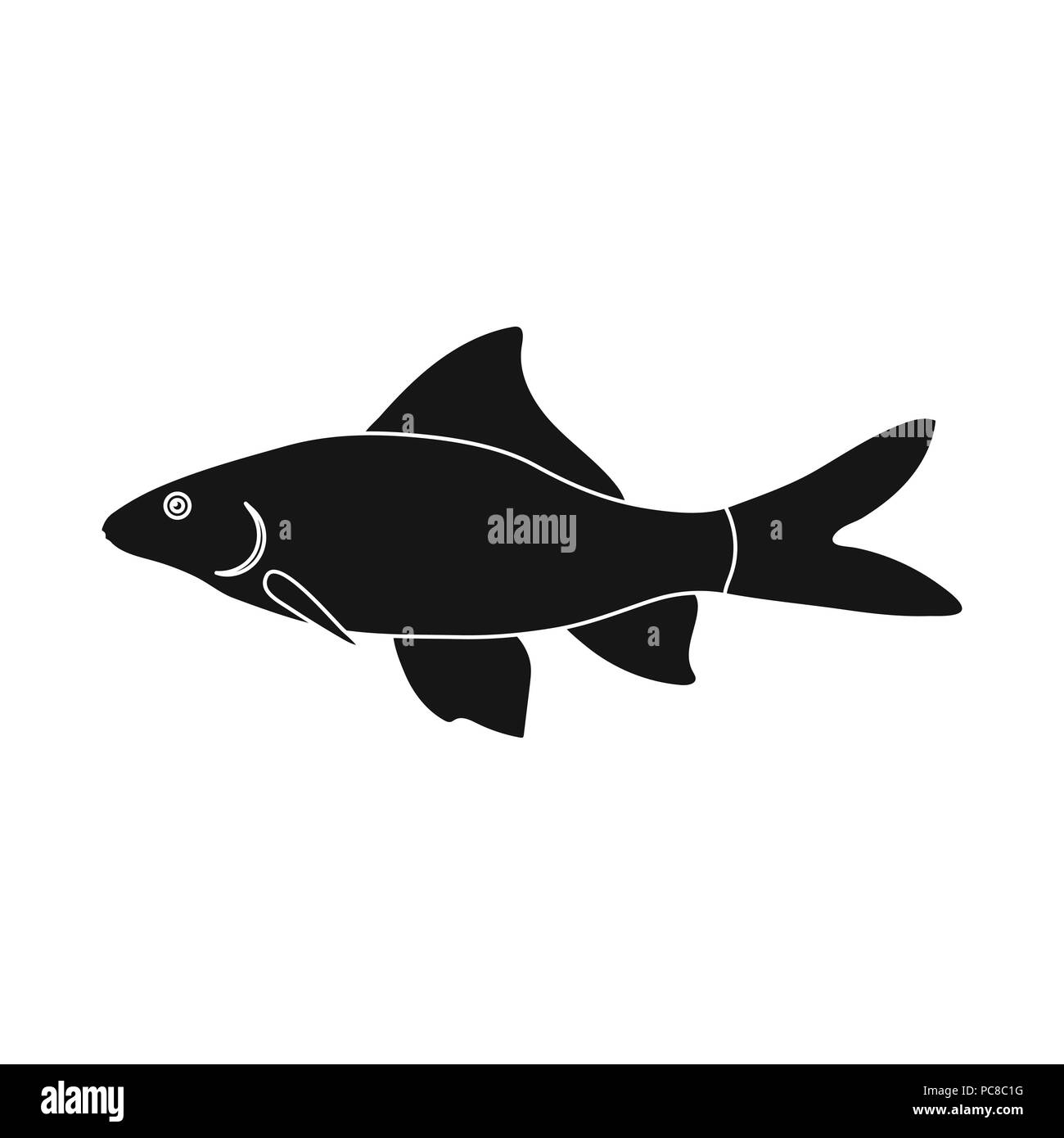 Red Tail Shark fish icon black. Singe aquarium fish icon from the sea,ocean life black. Stock Vector