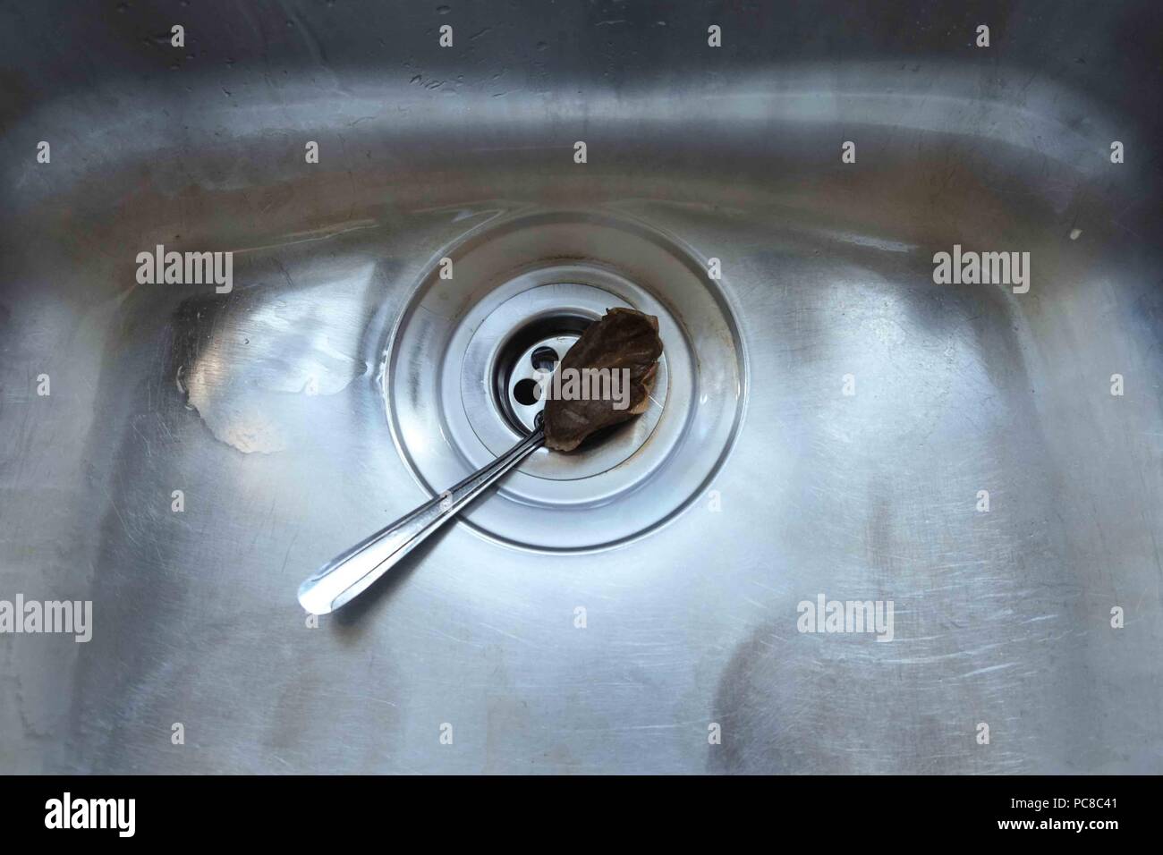 Tea Bag on a spoon in Kitchen Sink Stock Photo Alamy