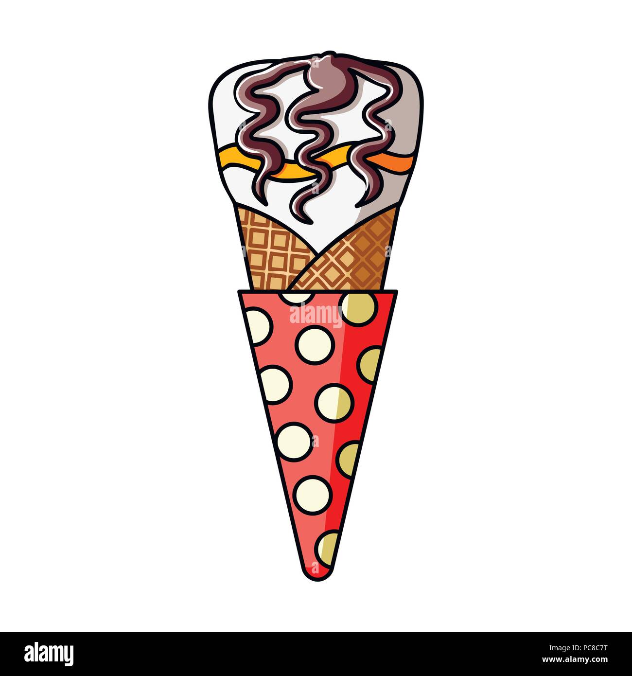 Ice cream in waffle cone icon in cartoon design isolated on white ...