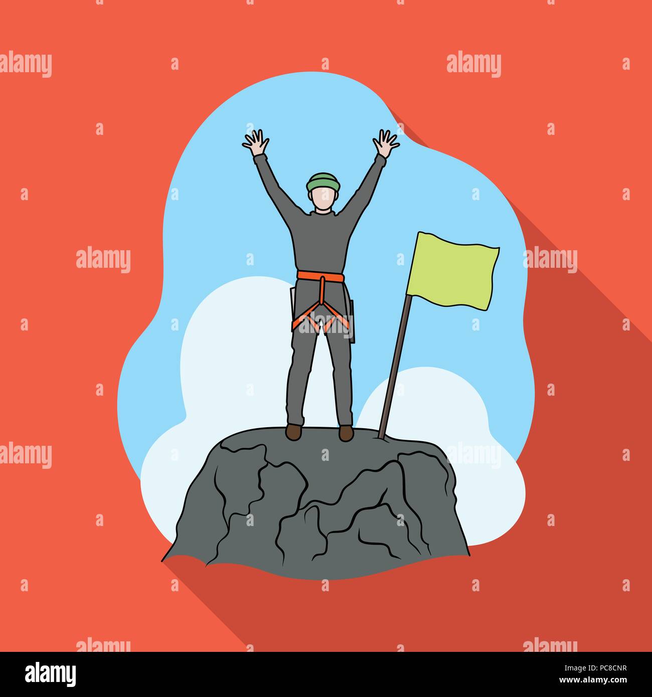 Climber on conquered top.Mountaineering single icon in flat style ...