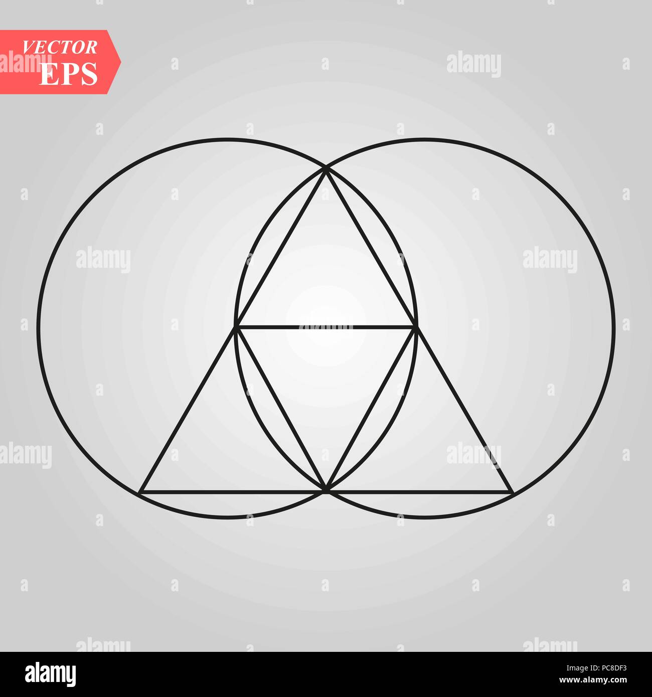 Sacred geometry - zen minimalism - vesca piscis -pointed oval figure used as an architectural feature and as an aureole enclosing figures such as Chri Stock Vector