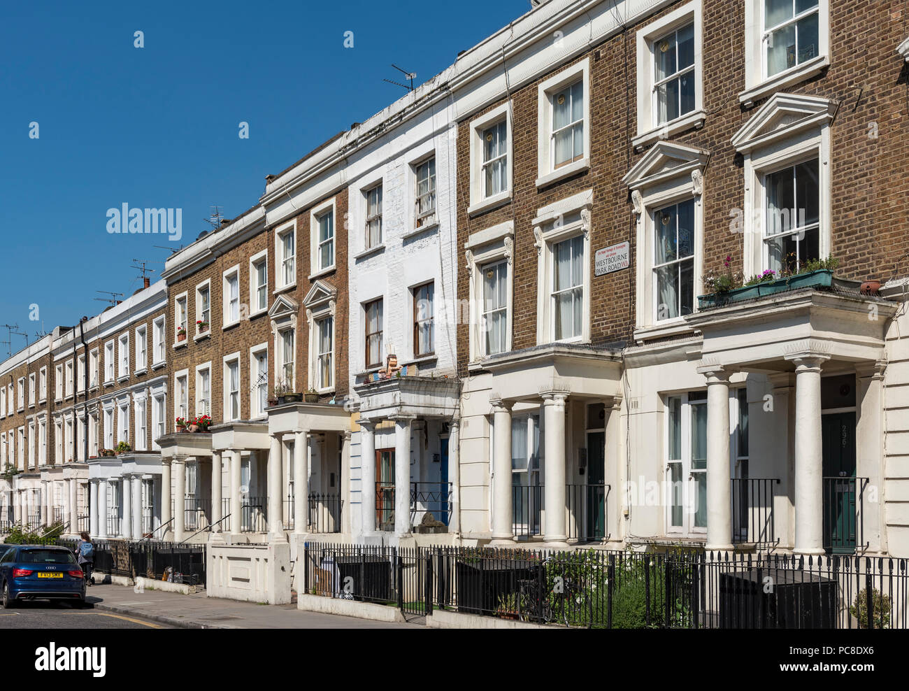 Terraced houses on Westbourne Park Road in Notting Hill area, London