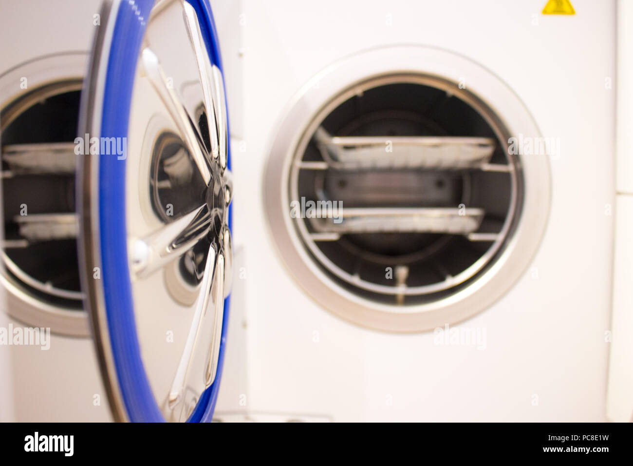 Sterilizing medical instruments in autoclave. Equipment for sterile cleaning of working medical