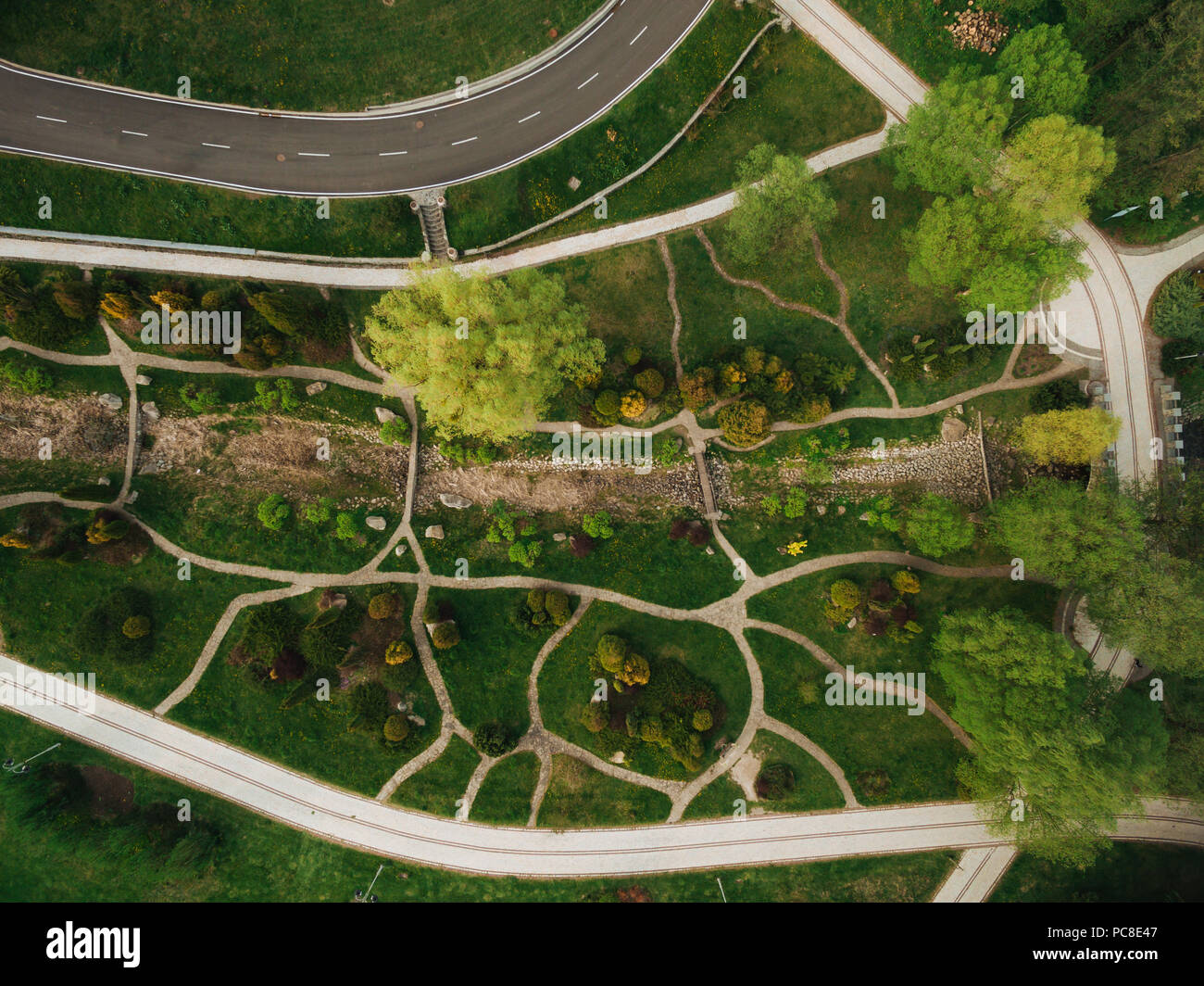 aerial view of beautiful green park and road Stock Photo - Alamy