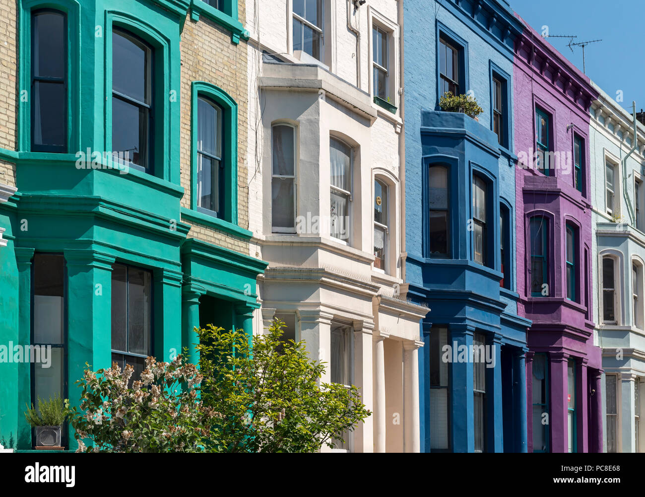Colourful House Fronts on Lancaster Road in Notting Hill area, London, England, UK Stock Photo