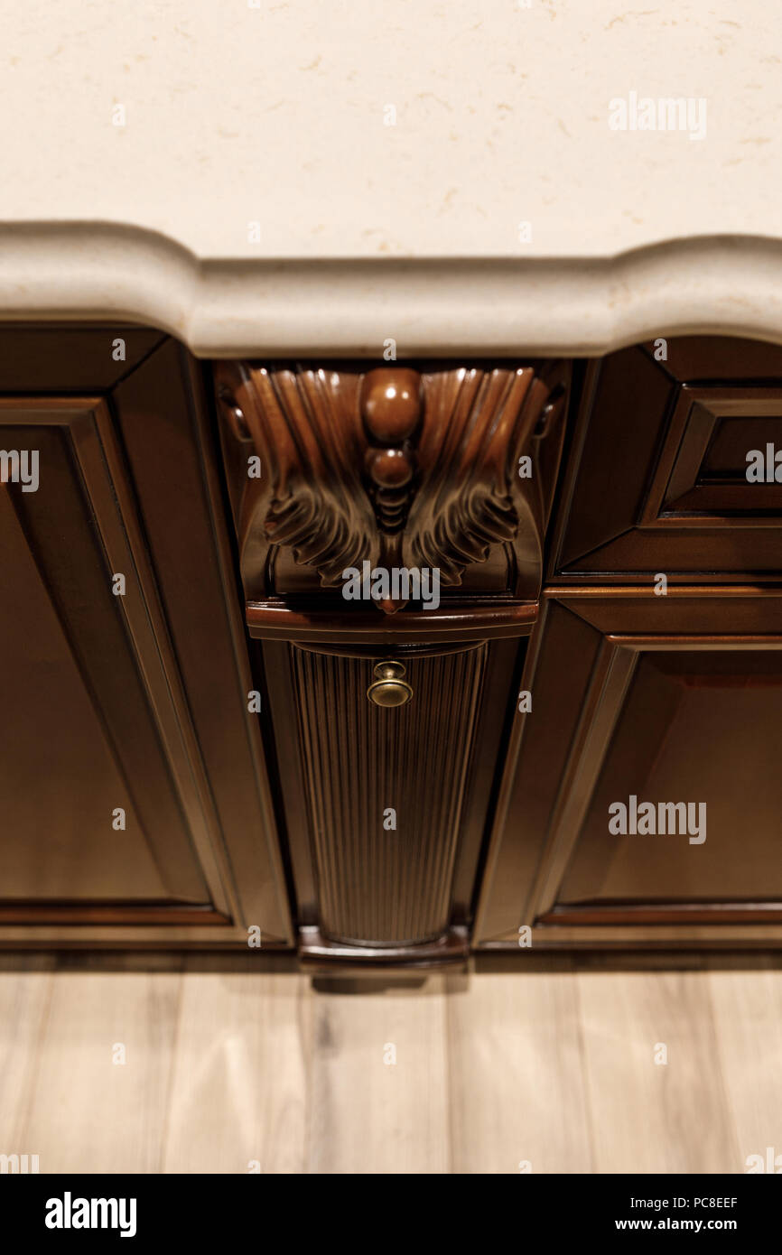 Cabinets modern kitchen with wooden details Stock Photo - Alamy