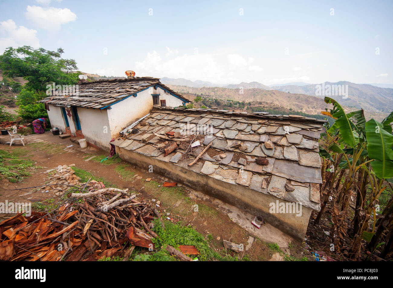 Tipycal tiled roof house at Sanouli village, Kumaon Hills, Uttarakhand