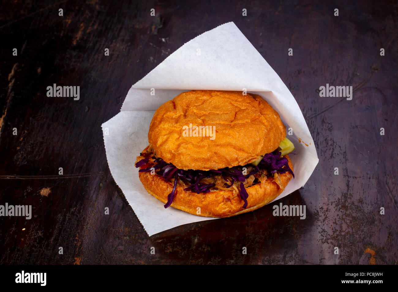 Burger with pulled pork and cabbage Stock Photo Alamy