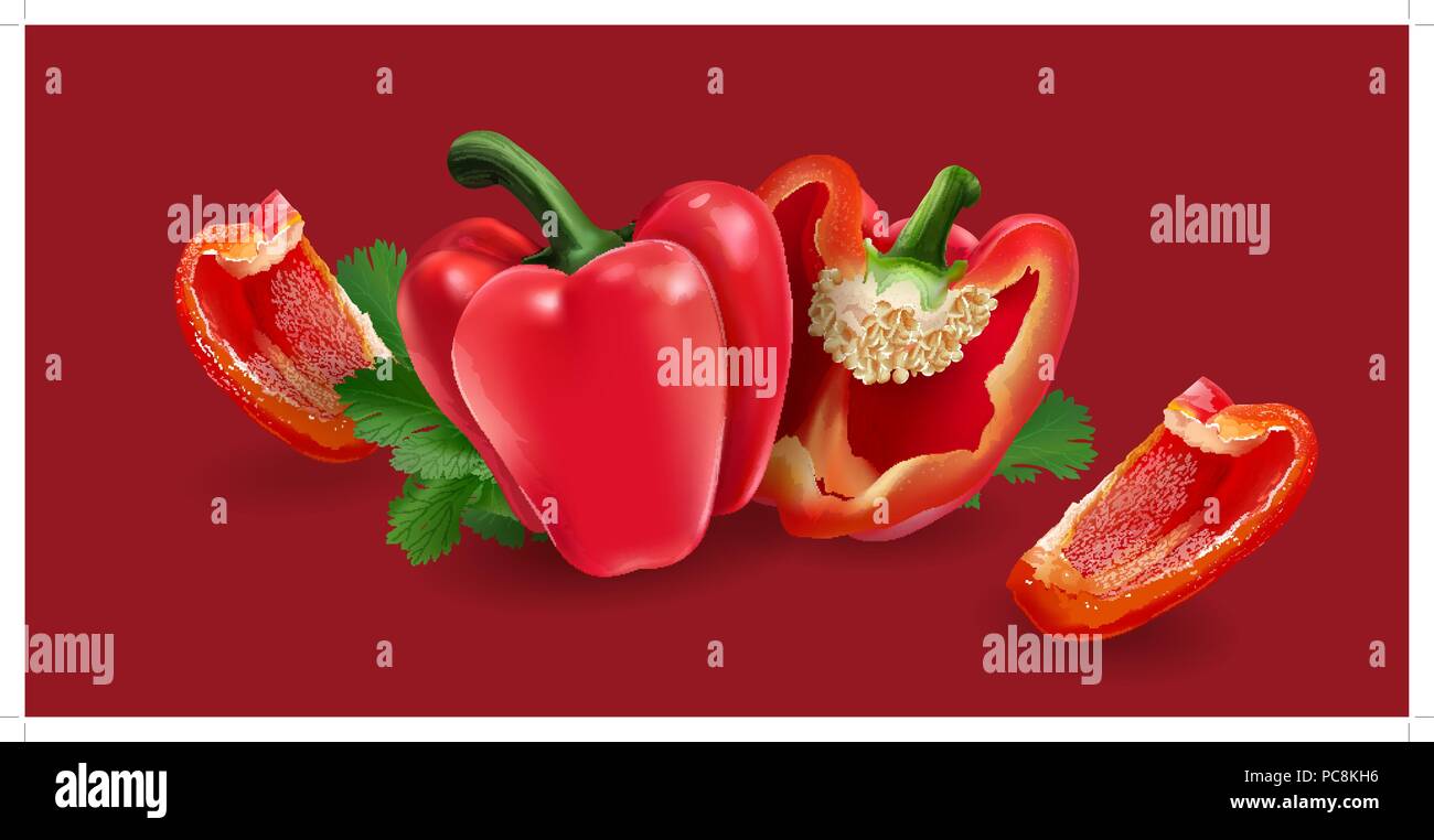 Red pepper on red background Stock Vector