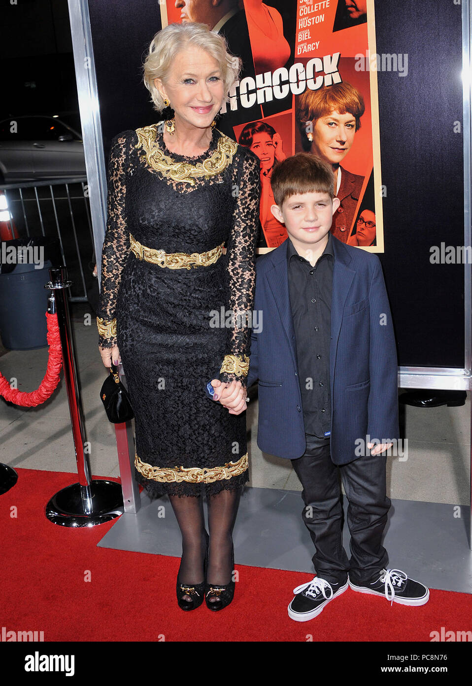 Helen Mirren and her nephew  at the Hitchcock Premiere at the Academy Of Motion Pictures in Los Angeles.Helen Mirren and her nephew  ------------- Red Carpet Event, Vertical, USA, Film Industry, Celebrities,  Photography, Bestof, Arts Culture and Entertainment, Topix Celebrities fashion /  Vertical, Best of, Event in Hollywood Life - California,  Red Carpet and backstage, USA, Film Industry, Celebrities,  movie celebrities, TV celebrities, Music celebrities, Photography, Bestof, Arts Culture and Entertainment,  Topix, vertical,  family from from the year , 2012, inquiry tsuni@Gamma-USA.com Hus Stock Photo