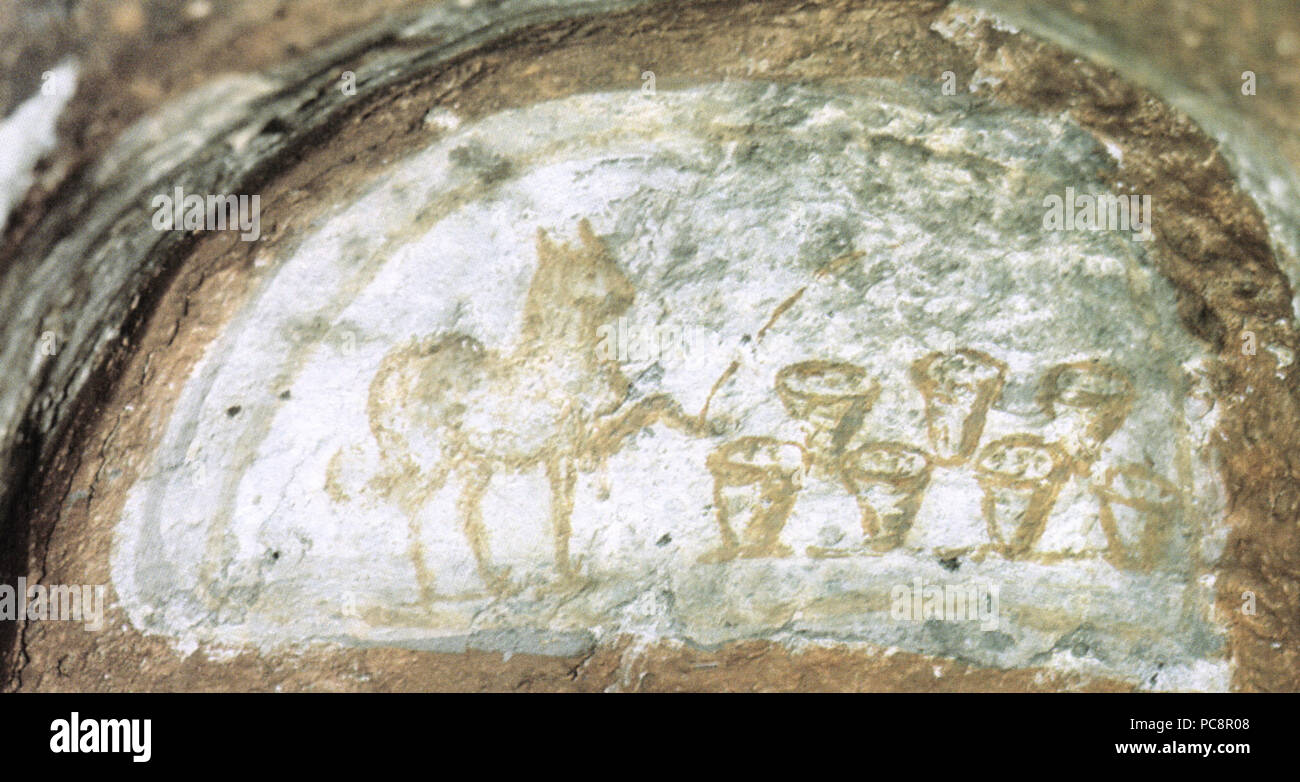 Agnello che benedice i pani, metà del IV secolo, affresco 40x28cm catacomba di commodilla, roma. Stock Photo