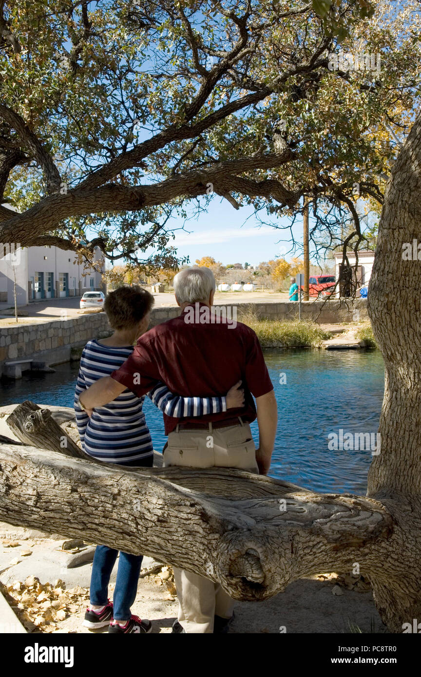 Senior Couple Views Blue Hole, Santa Rosa New Mexico USA Stock Photo