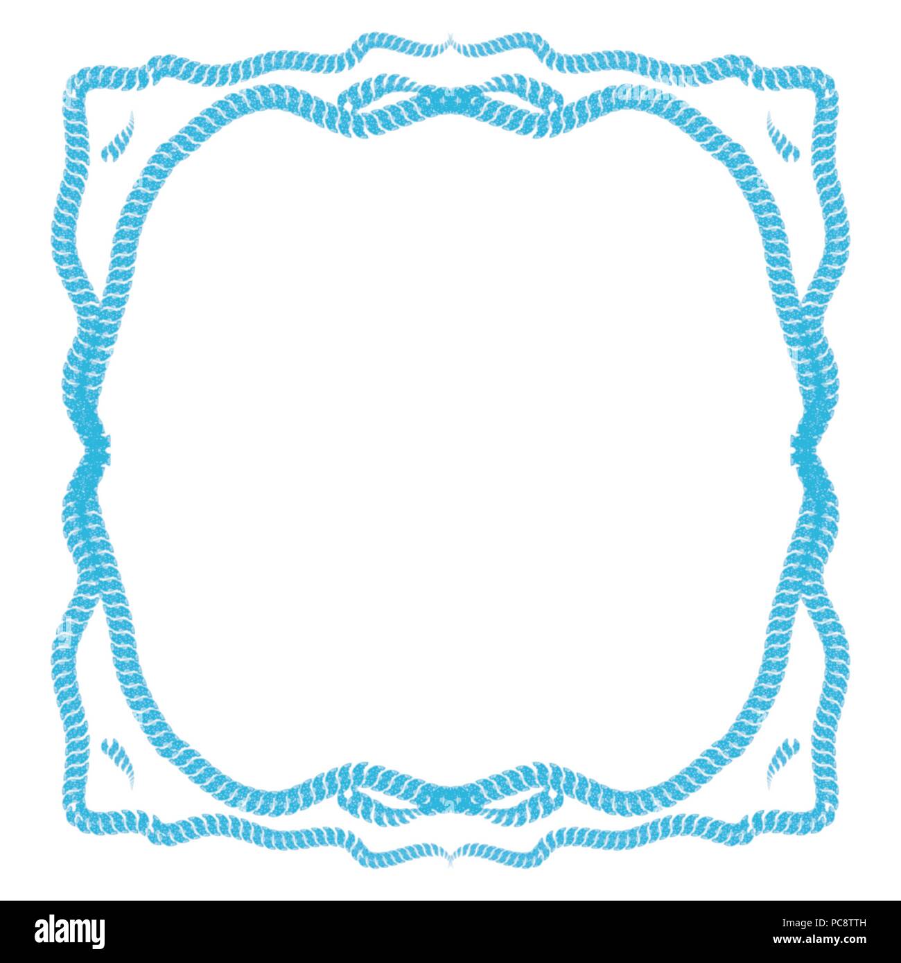 blue rope chain watercolor frame border pattern, vector illustration