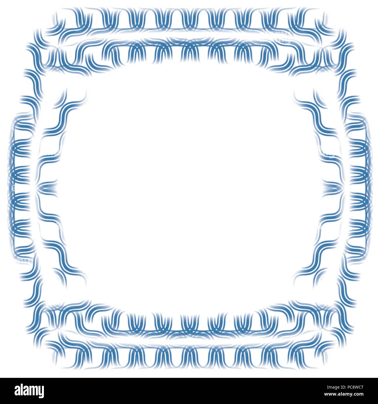 blue wavy lines watercolor frame border pattern, vector illustration Stock Vector