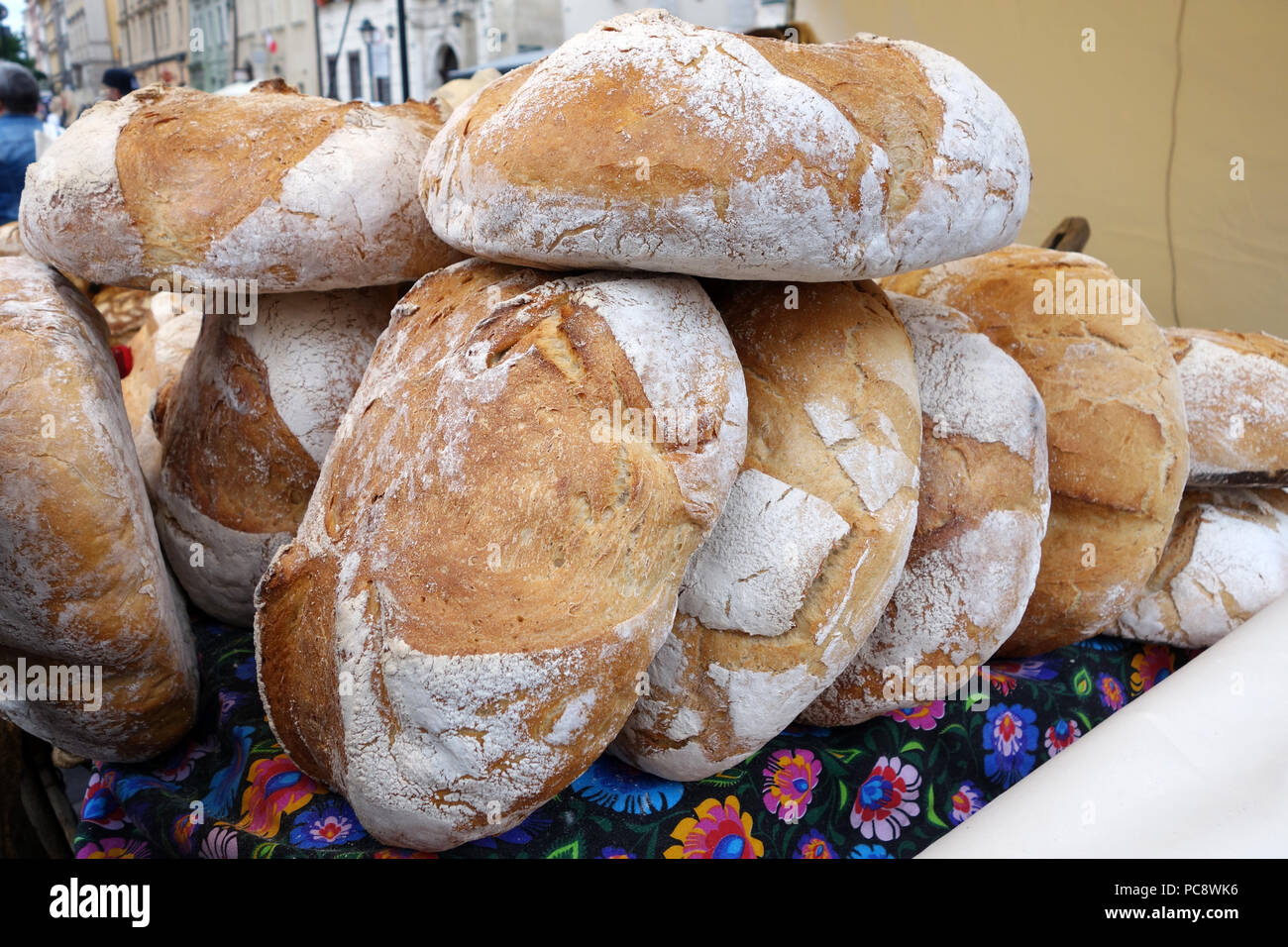 Polish bread on sale in market Krakow Poland Stock Photo