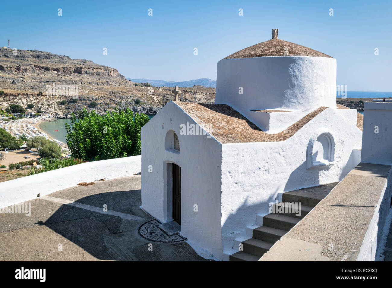 This is the church of Saint George in Lindos on the Greek Island of Rhodes. Stock Photo