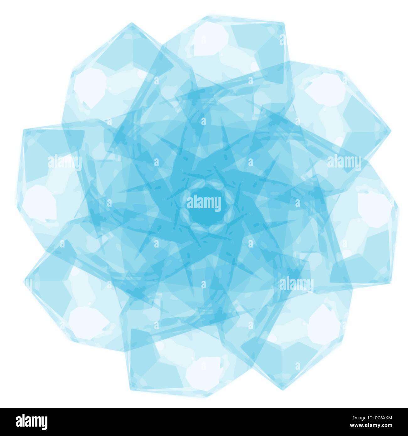 blue crystal flower watercolor mandala tile pattern, vector illustration Stock Vector