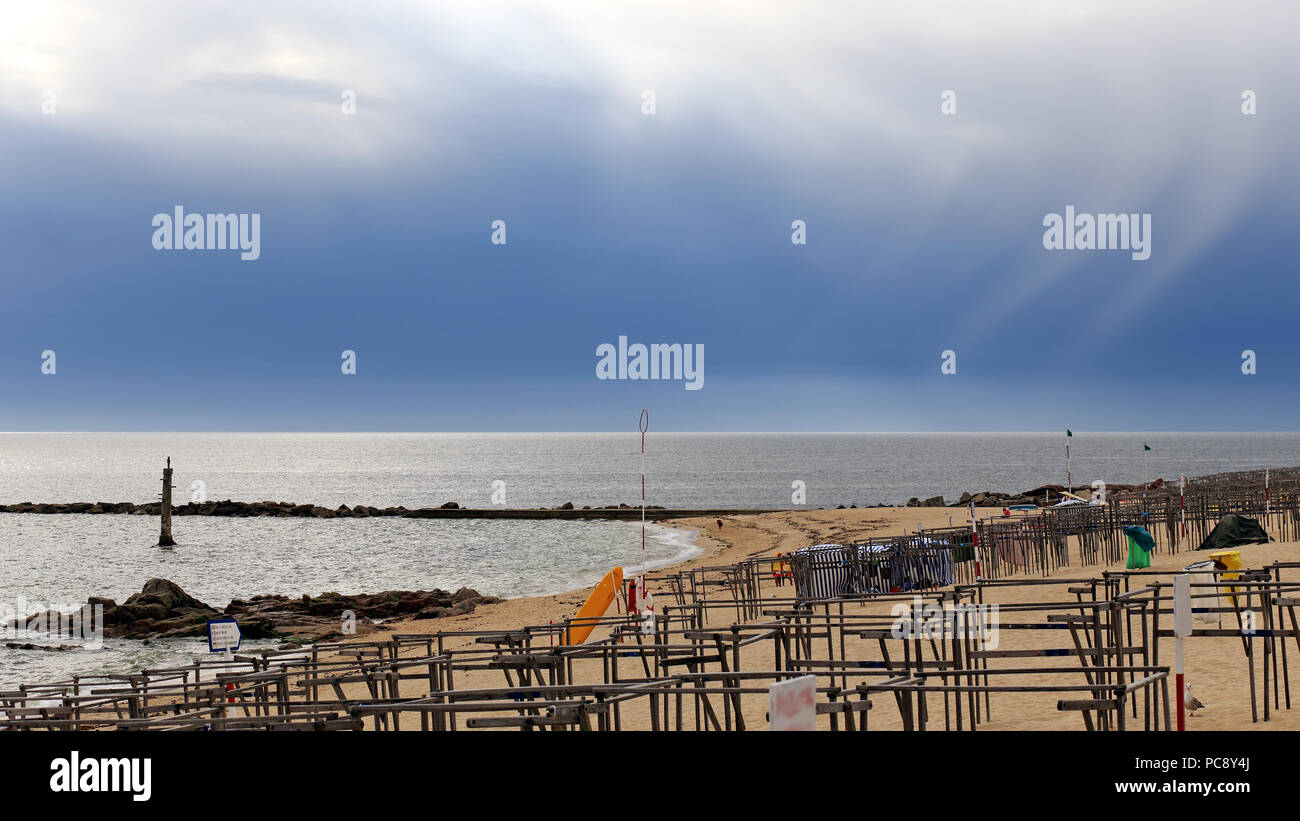 Beach from the north of Portugal in a cloudy summer evening before rain Stock Photo