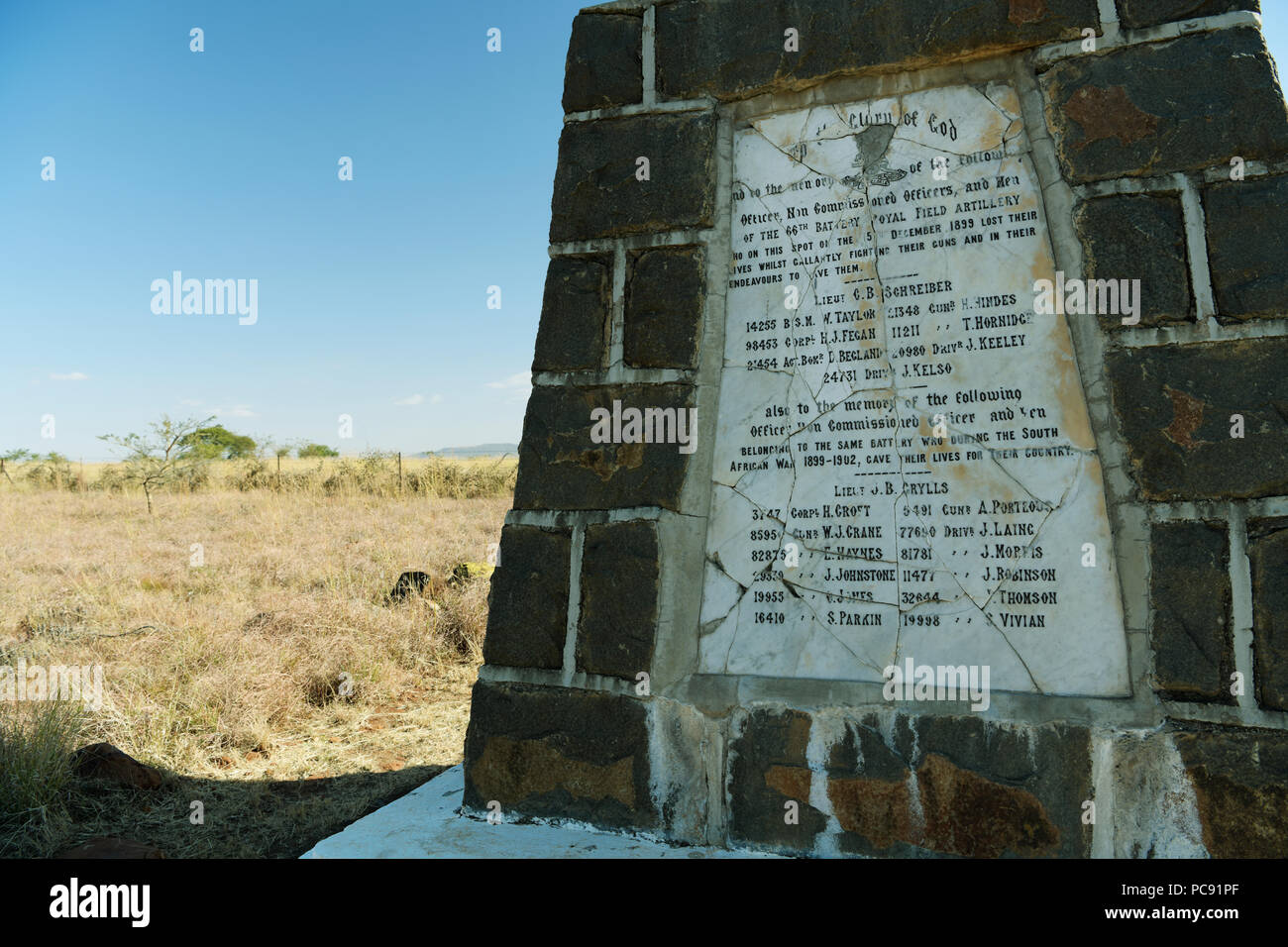 Colenso, KwaZulu-Natal, South Africa, memorial, officers, men, 66th Battery Royal Field Artillery, KIA,  Clouston Memorial Garden, Anglo Boer War Stock Photo