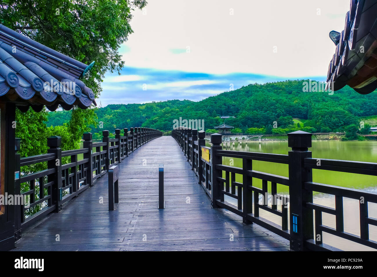 Wolyeonggyo wooden bridge at Andong city, South Korea. Stock Photo