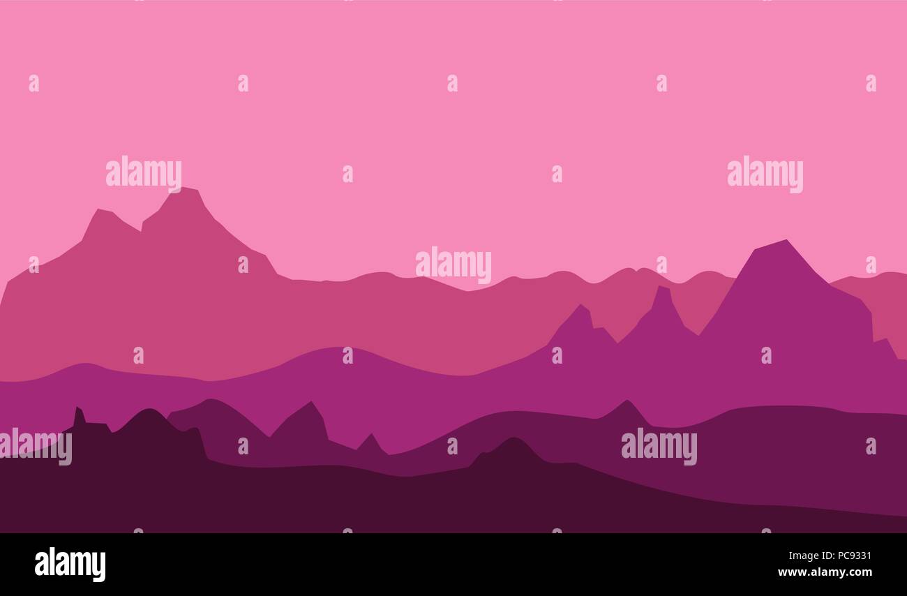 Pink Purple Mountain and Desert Landscape Illustration Stock Vector