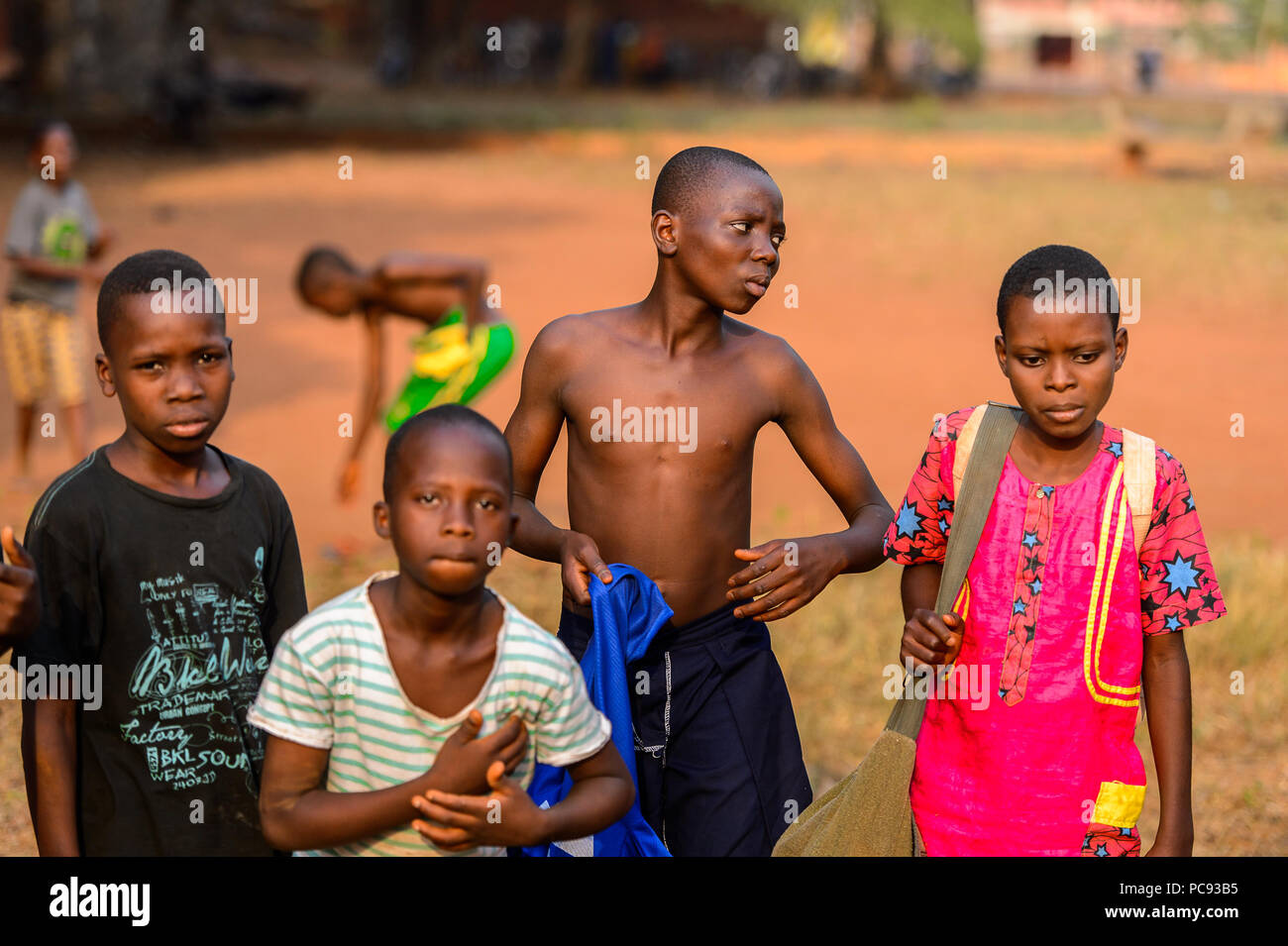 BOHICON, BENIN - JAN 11, 2017: Unidentified Beninese children after a ...