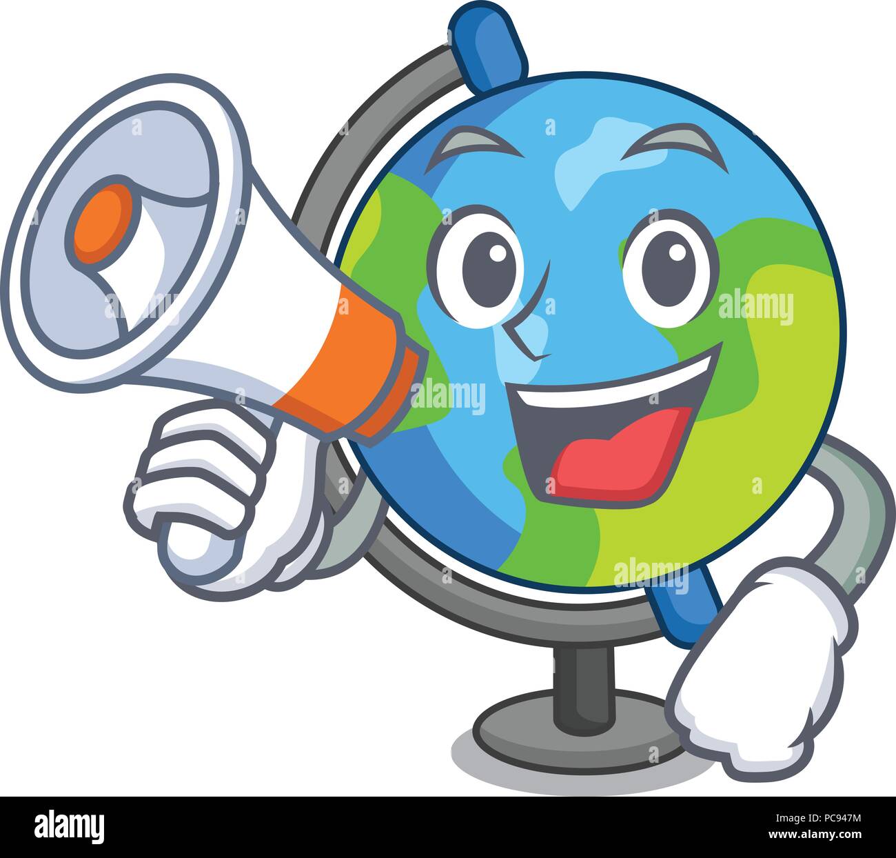 With megaphone globe character cartoon style Stock Vector